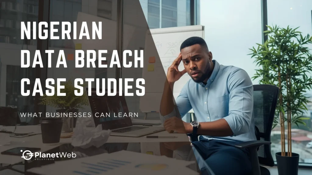 Nigerian data breach case studies cover a worried businessman in a modern office.