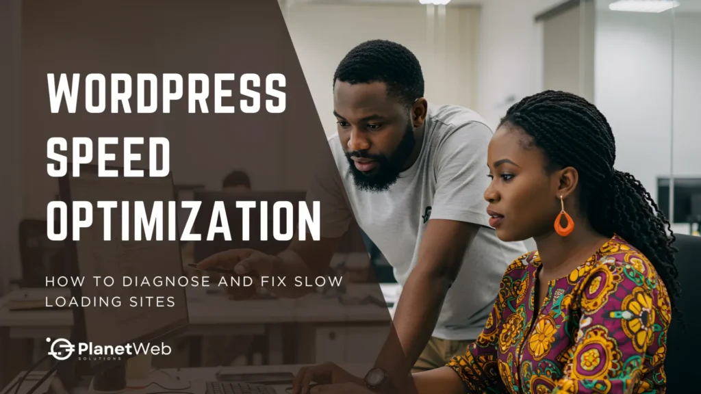 Collaborative team on WordPress speed optimization in a modern office environment.