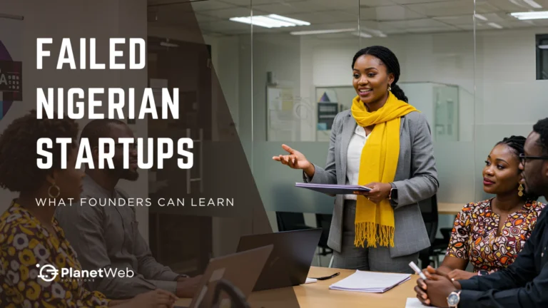 Failed Nigerian Startups presentation with founders learning in a modern office meeting.
