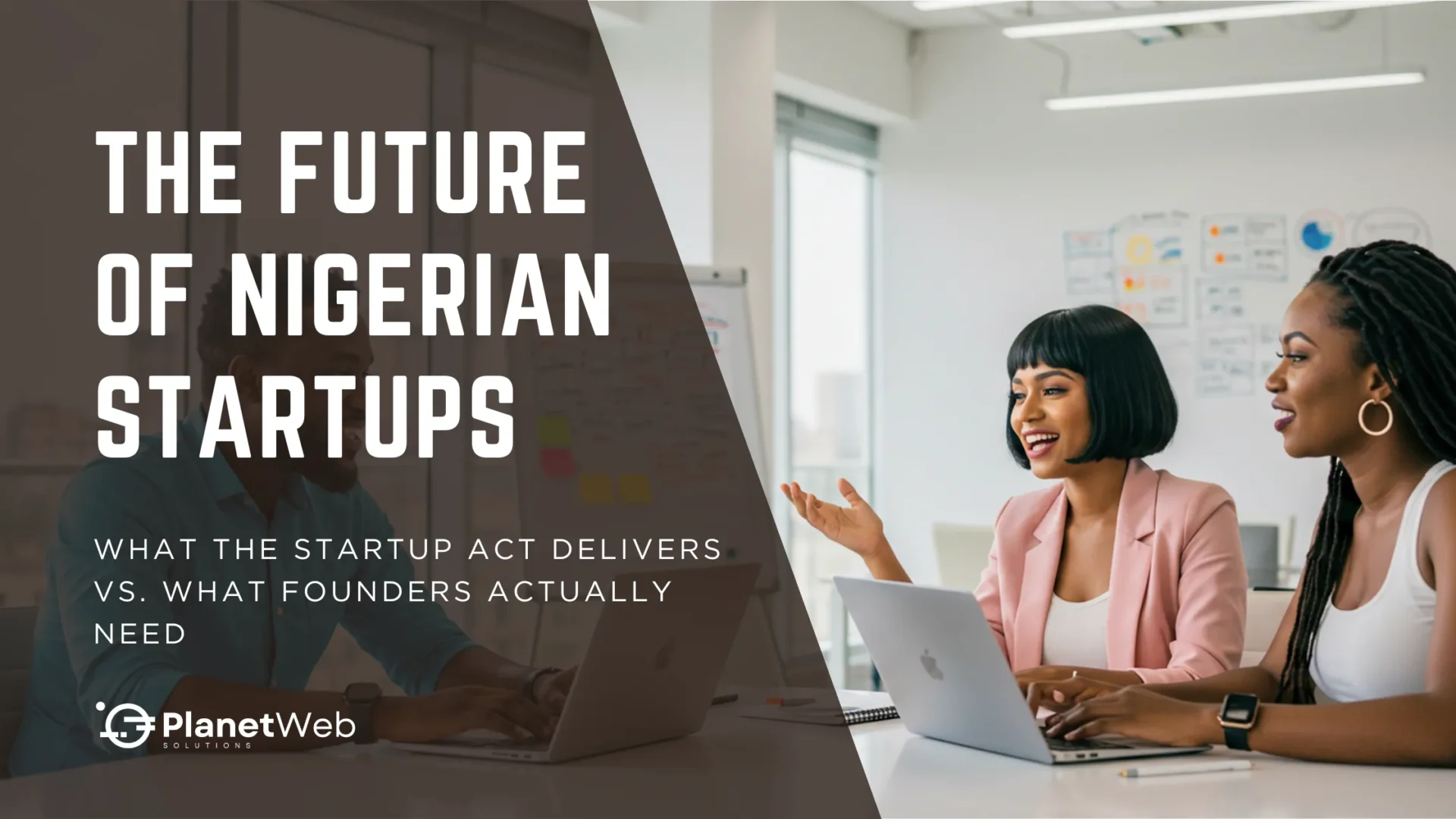 Strong women in Nigeria collaborate on the Future of Nigerian Startups in a modern office setting.