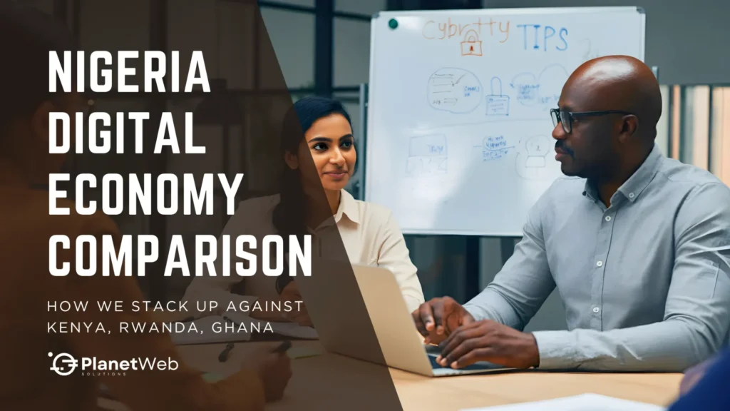 Professionals discuss Nigeria digital economy comparison and cybersecurity strategies in a modern meeting room.