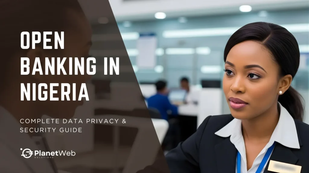 Open banking in Nigeria security guide showcasing a professional woman in a modern banking environment.