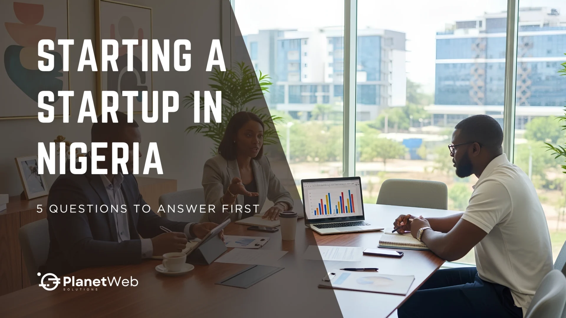 Starting a startup in Nigeria in a modern business meeting banner.