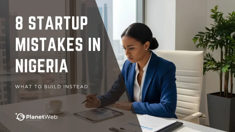 Startup mistakes in Nigeria cover with businesswoman reviewing charts.