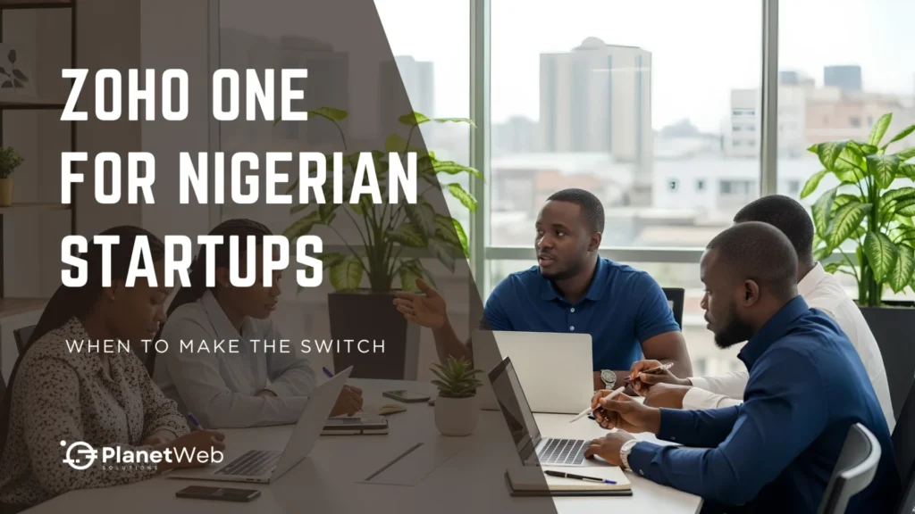 Zoho One for Nigerian startups guide in a modern business meeting.