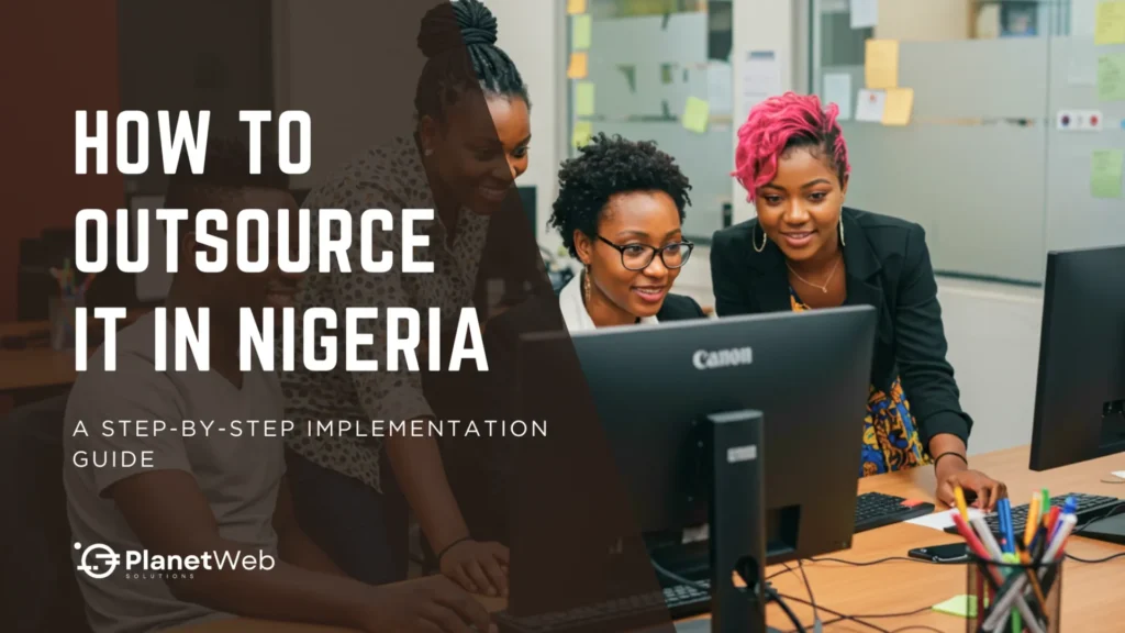 Collaborative office scene showcasing how to outsource IT in Nigeria by PlanetWeb Solutions.