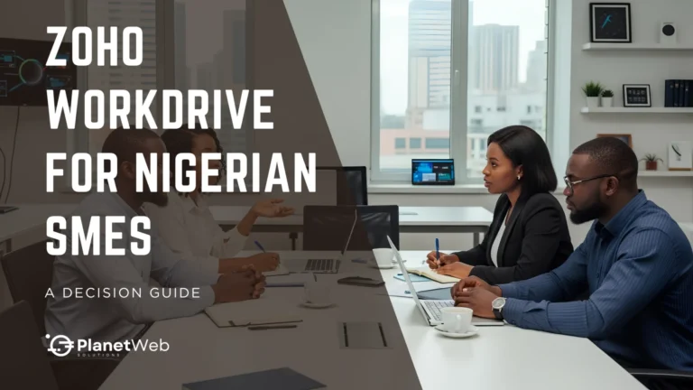 Zoho WorkDrive for Nigerian SMEs decision guide in a modern business meeting.
