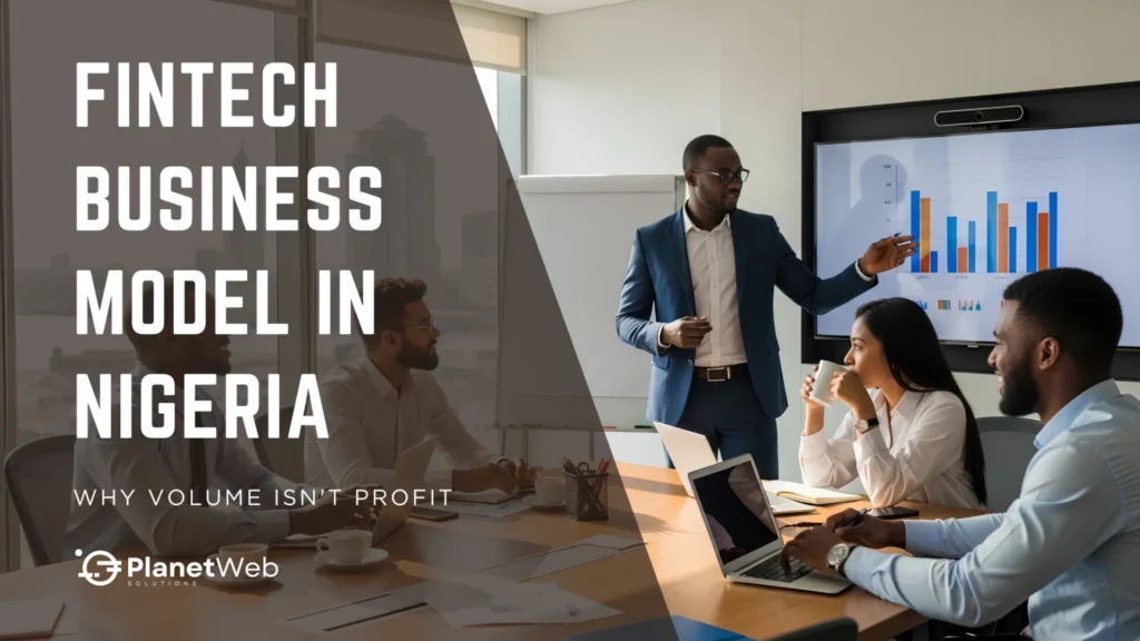 Fintech Business Model in Nigeria presentation on profitability and revenue in a boardroom.