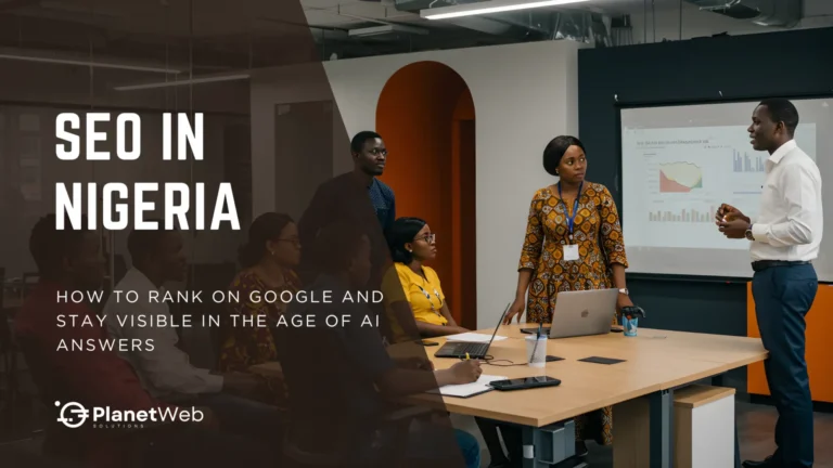 SEO in Nigeria workshop with professionals discussing digital marketing strategies and analytics.