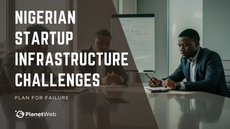 Nigerian startup infrastructure challenges in a corporate meeting with “Plan for Failure” text.