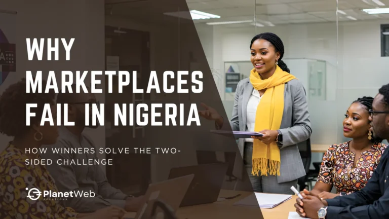 Business meeting on Why Marketplaces Fail in Nigeria with diverse professionals in a modern office.