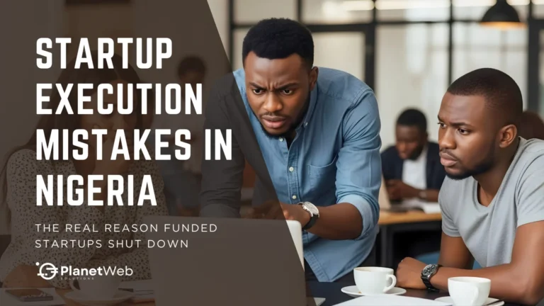 Young entrepreneurs discuss Startup Execution Mistakes in Nigeria at a vibrant co-working space.