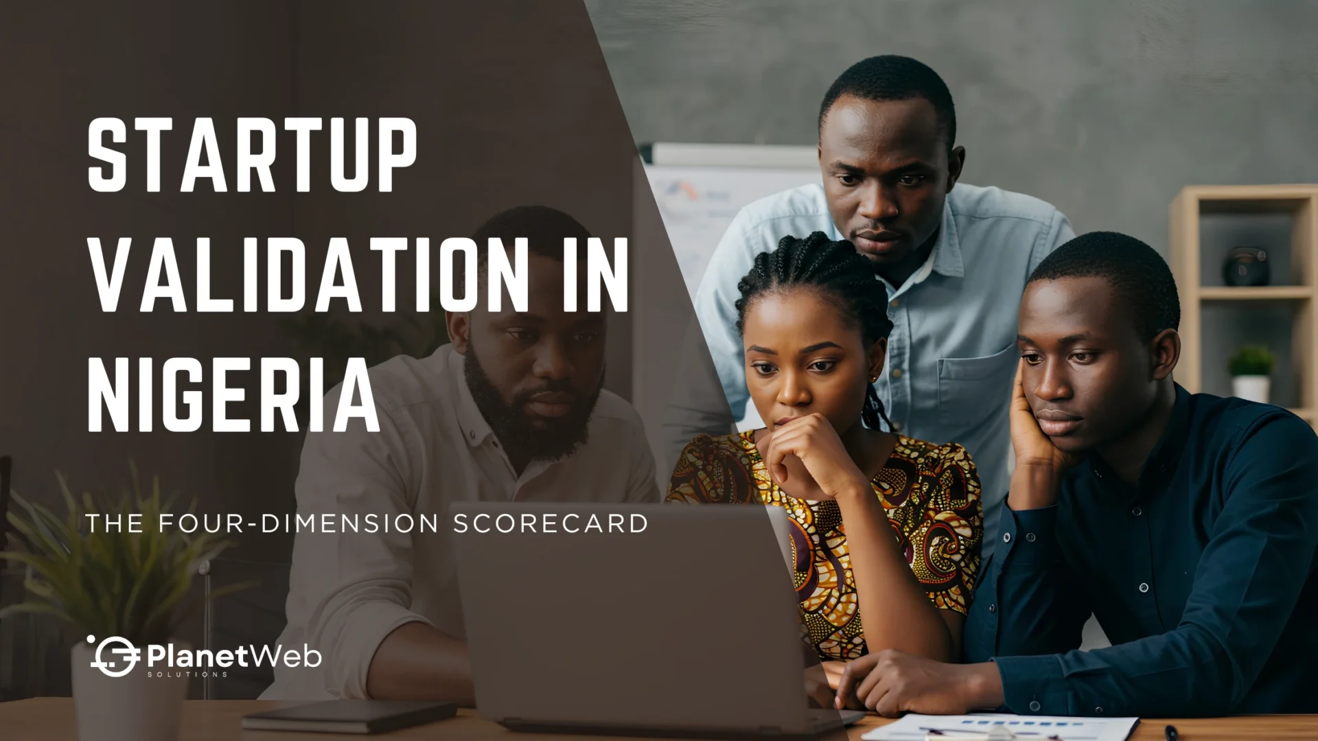 Startup Validation in Nigeria webinar slide with team reviewing a laptop.