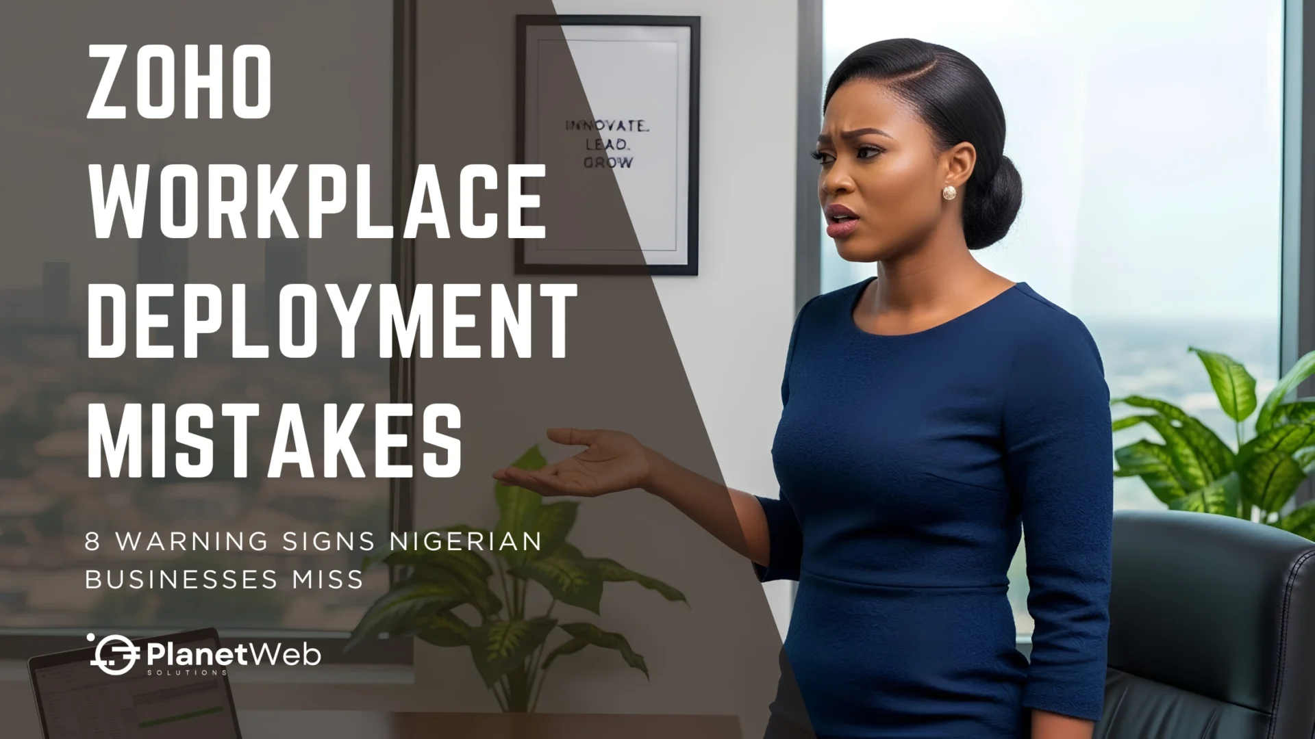 Zoho Workplace deployment mistakes banner with warning signs for Nigerian businesses.