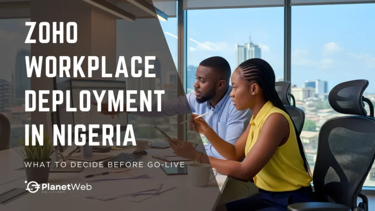 Zoho Workplace deployment in Nigeria consulting banner with professionals planning go-live.