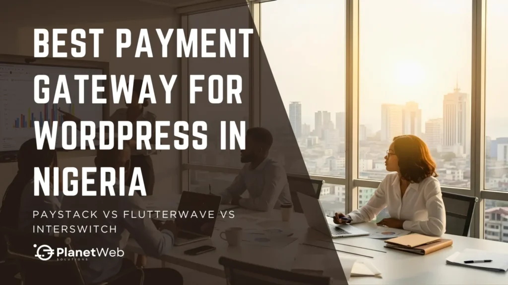 Modern office meeting on best payment gateway for WordPress in Nigeria, featuring professionals analyzing data.