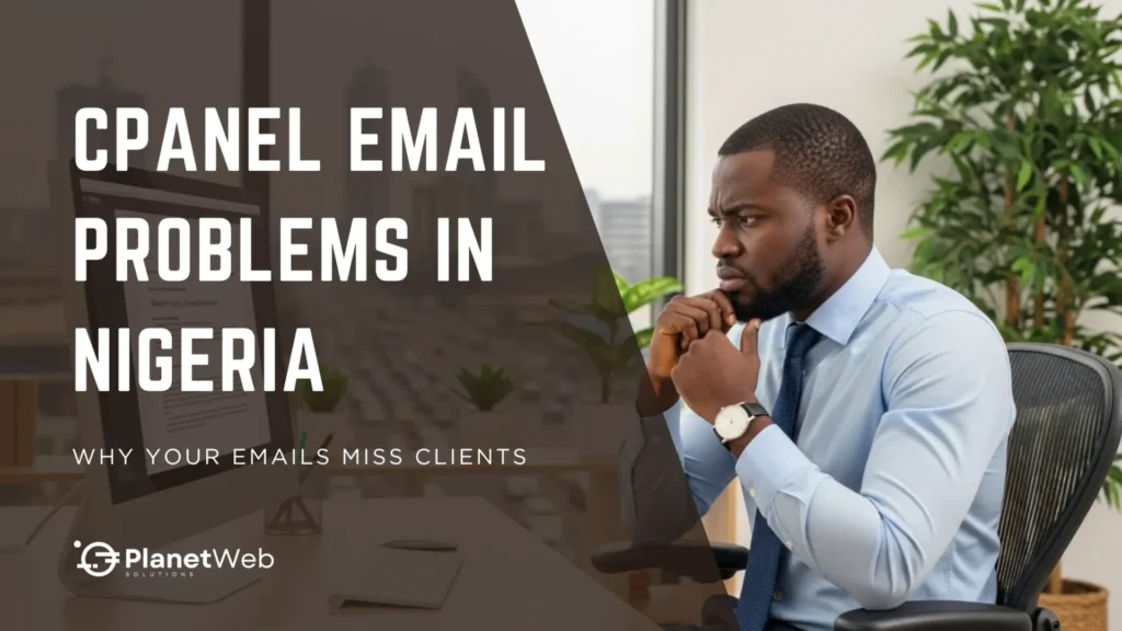 Professional man contemplating cPanel email problems in Nigeria in a modern office.