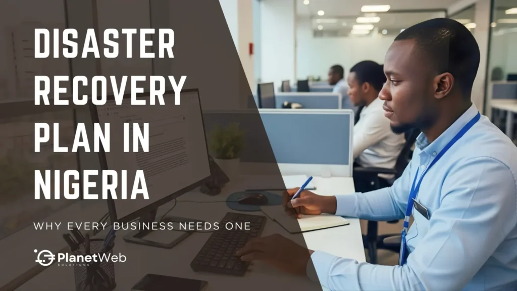 Professional office focused on disaster recovery plan in Nigeria showcasing engaged employees and modern workspace.