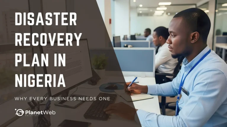 Professional office focused on disaster recovery plan in Nigeria showcasing engaged employees and modern workspace.