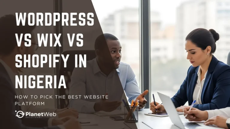 Professionals discussing WordPress vs Wix vs Shopify in Nigeria development.