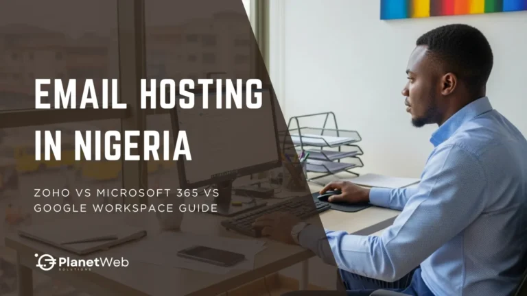 Modern workspace for exploring email hosting in Nigeria, featuring computer and organized documents.