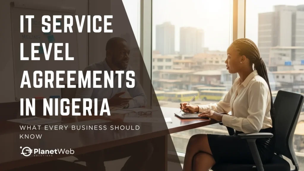 Professional meeting on IT service agreements in Nigeria, showcasing collaboration and strategic planning.