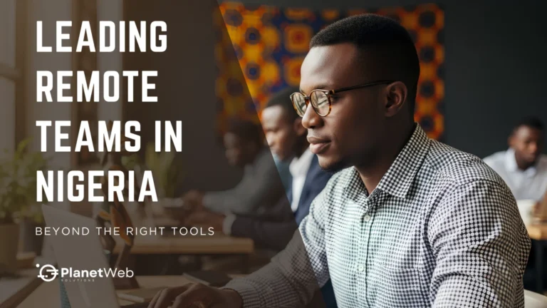 Leading remote teams in Nigeria, featuring a focused professional working at a laptop.