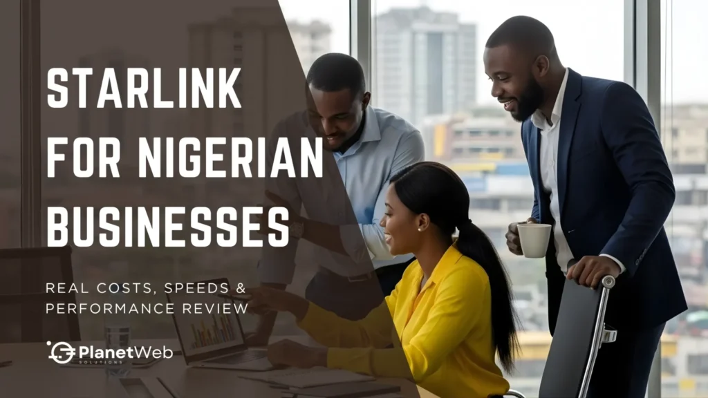 Professional team discussing Starlink for Nigerian businesses in a modern office setting.