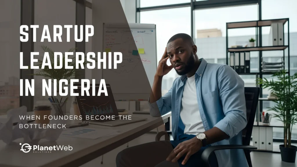 Startup leadership in Nigeria: founder bottleneck in a modern office.