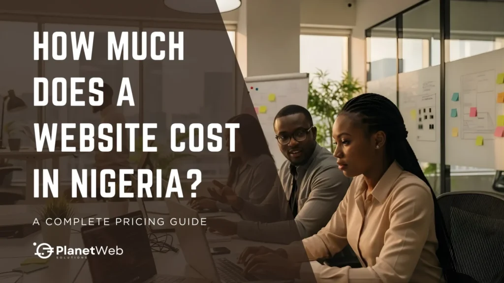 Modern office team discusses Website Cost in Nigeria, showcasing collaboration and professionalism.