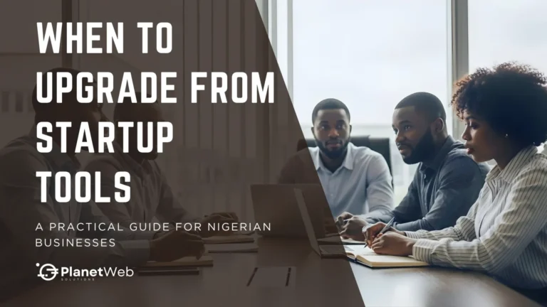 Business professionals collaborate in a bright meeting room, discussing when to upgrade from startup tools