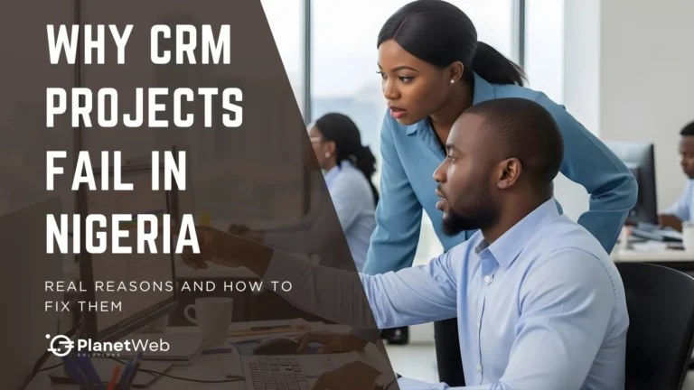 Why CRM projects fail in Nigeria: solutions and collaboration in a professional office setting.