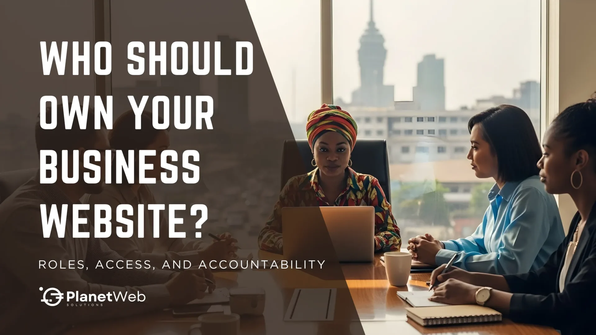 Business team discussing Business Website Ownership and digital strategy in a modern conference room.