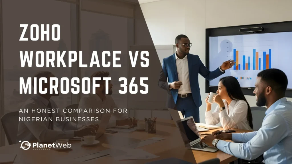 Business presentation comparing Zoho Workplace vs Microsoft 365 for Nigerian businesses.