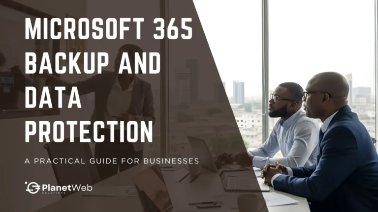 Modern business meeting on Microsoft 365 backup and data protection strategies in an office setting.