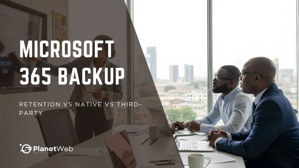 Microsoft 365 Backup webinar slide on retention vs native vs third-party.