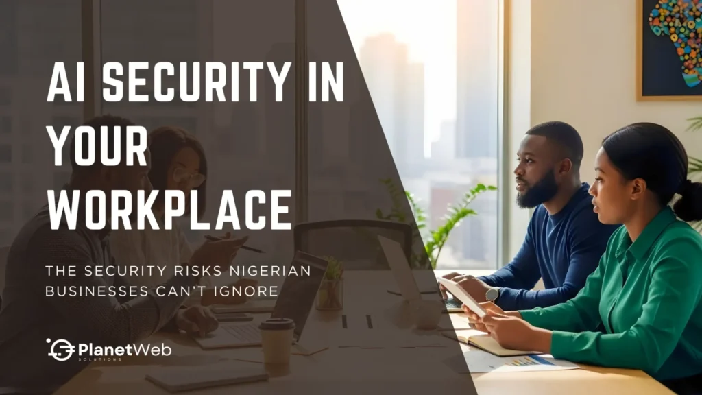 Professionals discussing AI Security in Nigeria in a modern office, emphasizing collaboration and innovation.