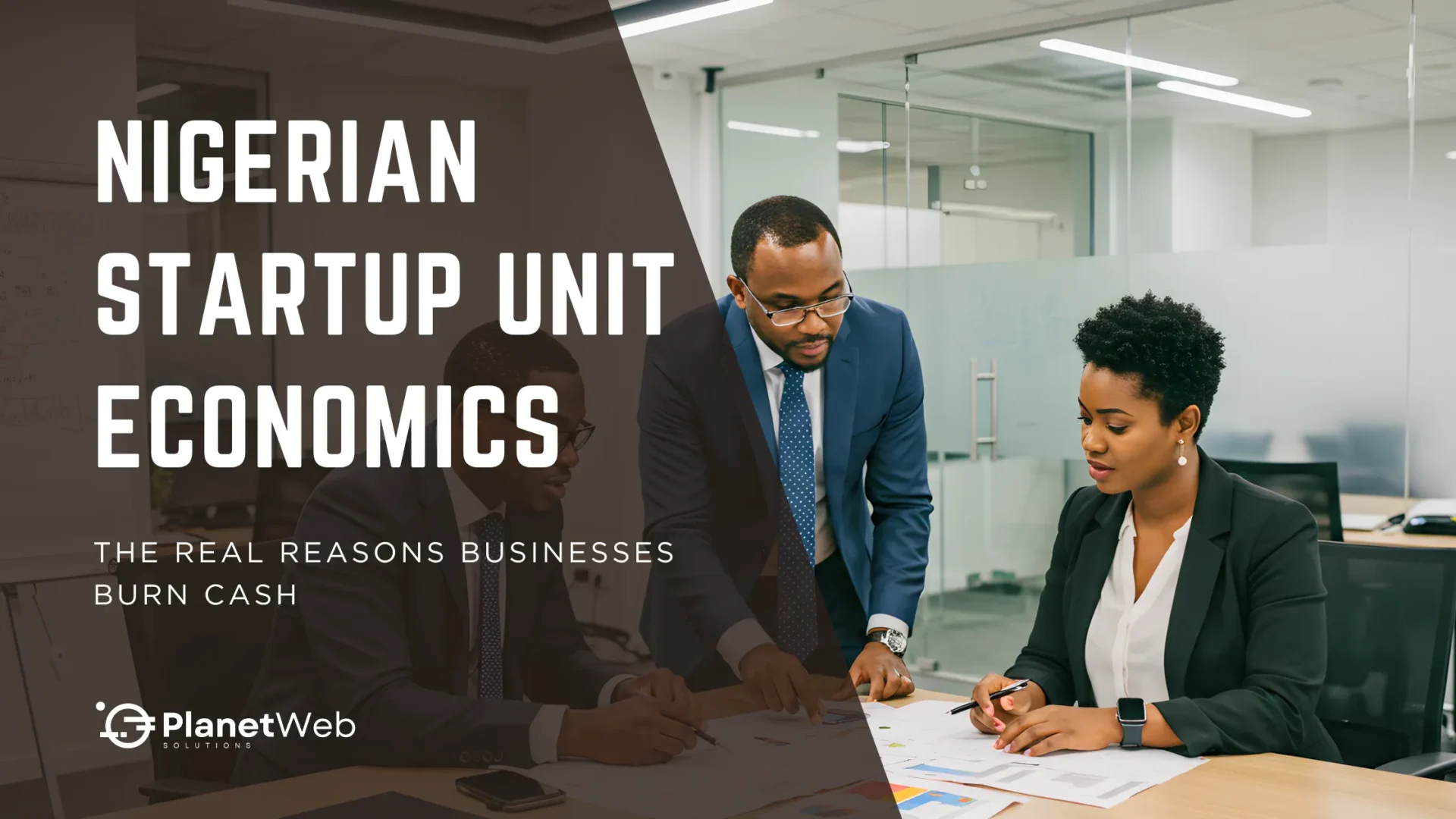 Business professionals discussing Nigerian startup unit economics and strategies in a modern office.