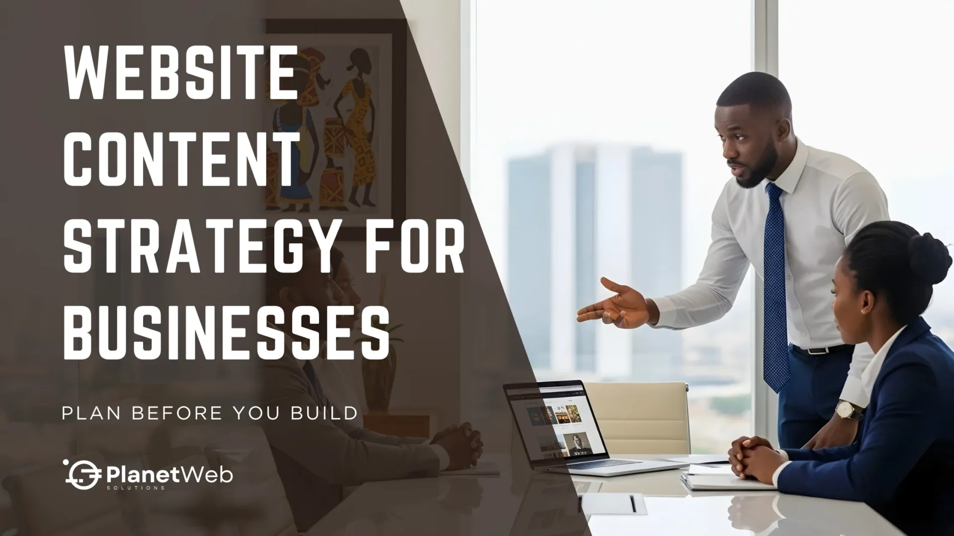 Business meeting on website content strategy with engaging discussion and collaboration.