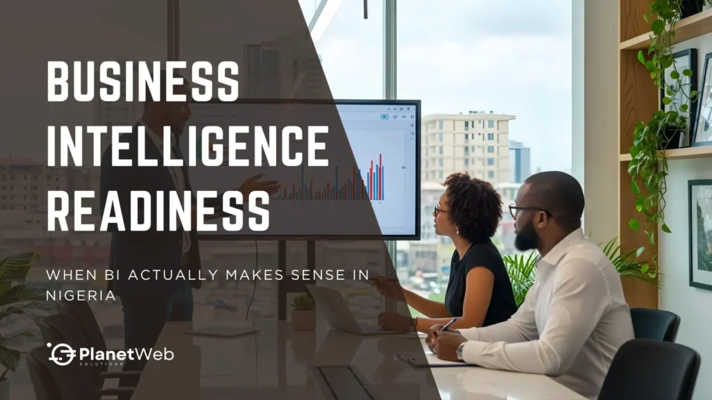 Business professionals engaging in discussion on Business Intelligence readiness in a modern conference room.