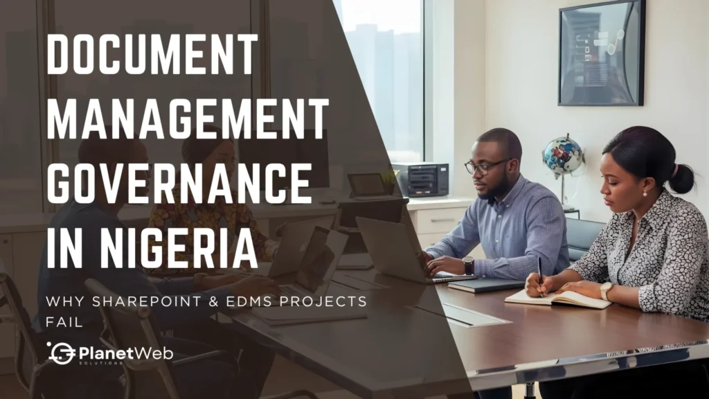 Professionals discuss document management governance challenges in Nigerias modern office setting.
