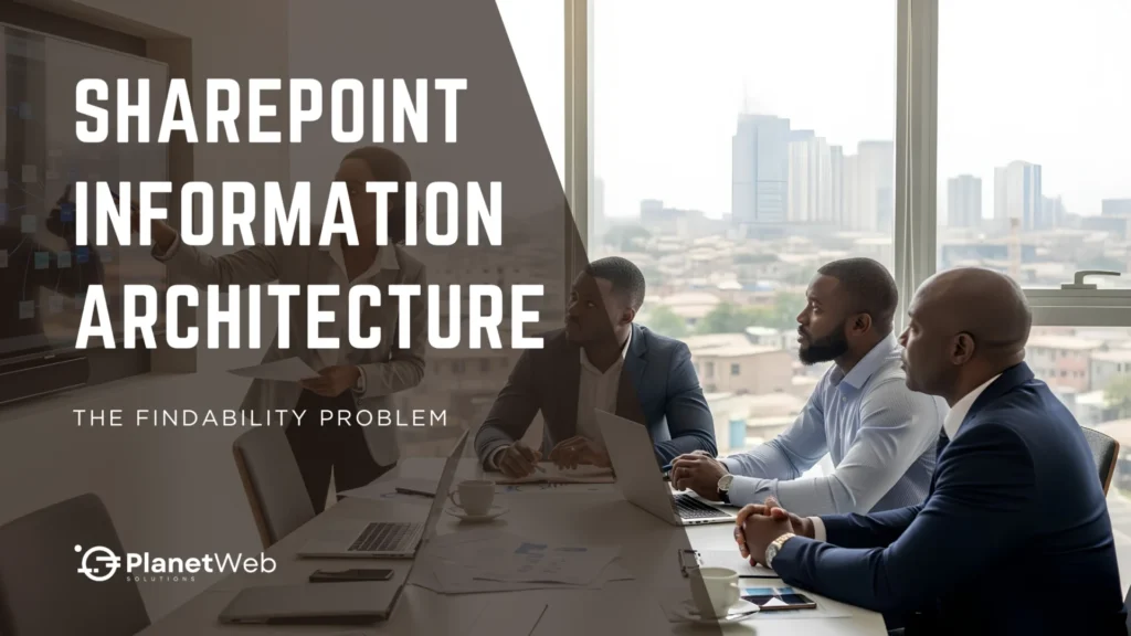 SharePoint Information Architecture presentation on the findability problem in a corporate meeting.