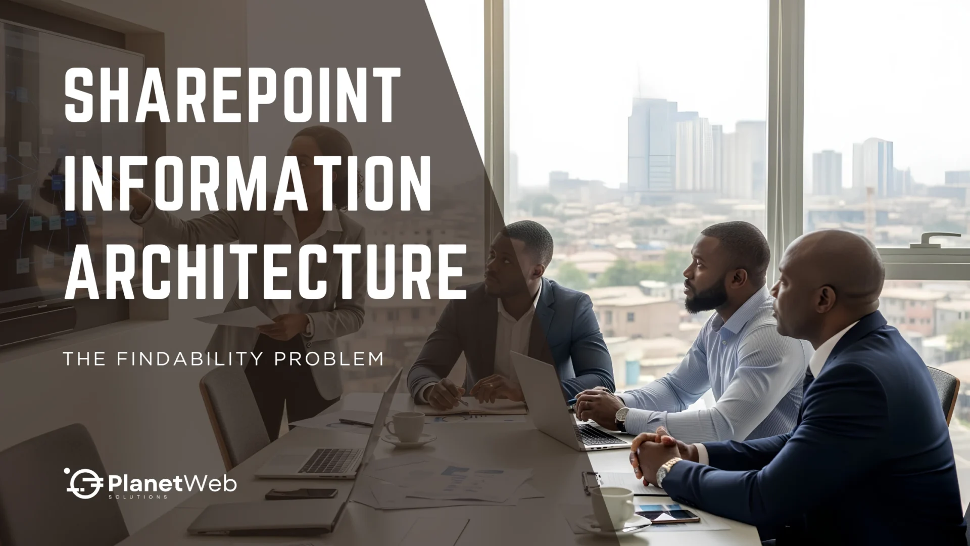 SharePoint Information Architecture presentation on the findability problem in a corporate meeting.