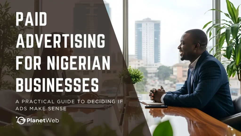 Man discussing paid advertising for Nigerian businesses in a modern office setting.