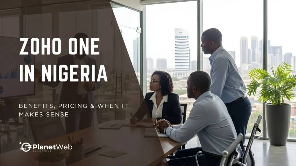 Zoho One in Nigeria: Business meeting with professionals discussing solutions.