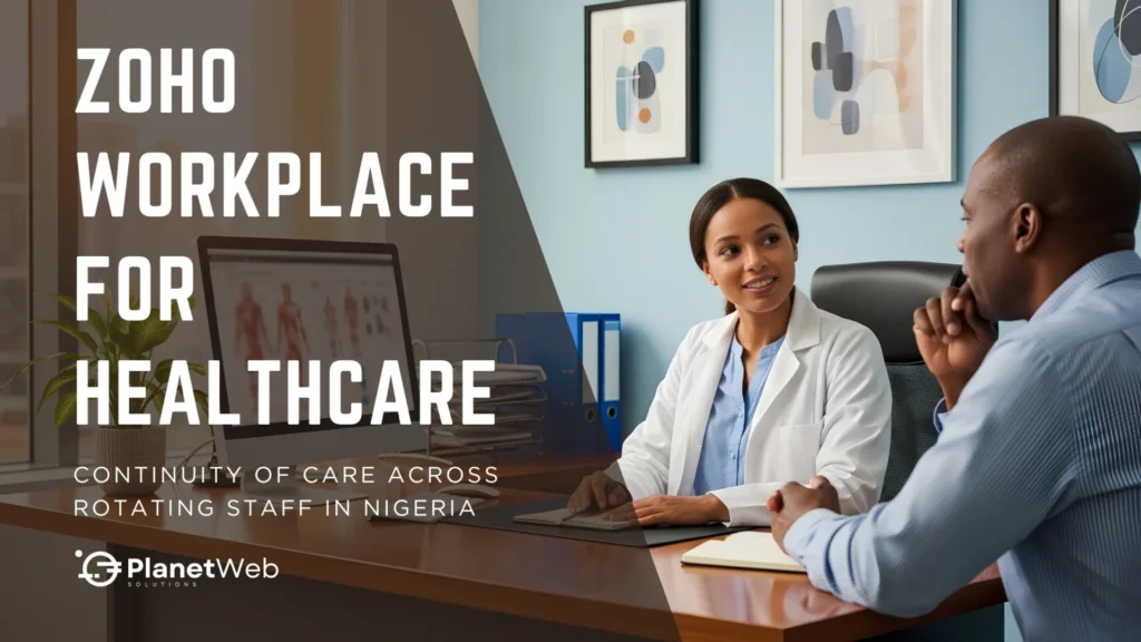 Zoho Workplace for Healthcare banner showing continuity of care in Nigeria.
