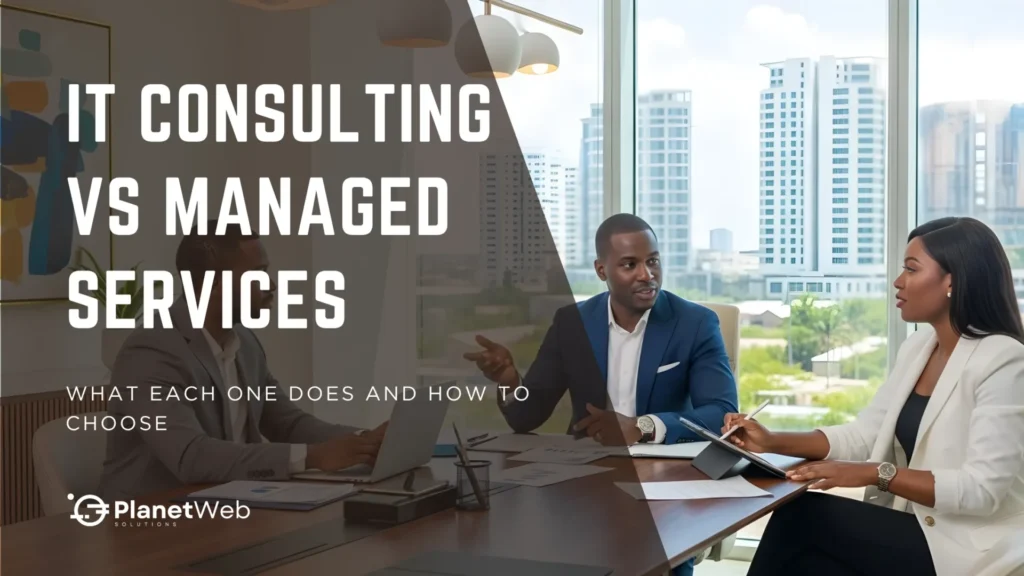 IT consulting vs managed services comparison in a modern office meeting.