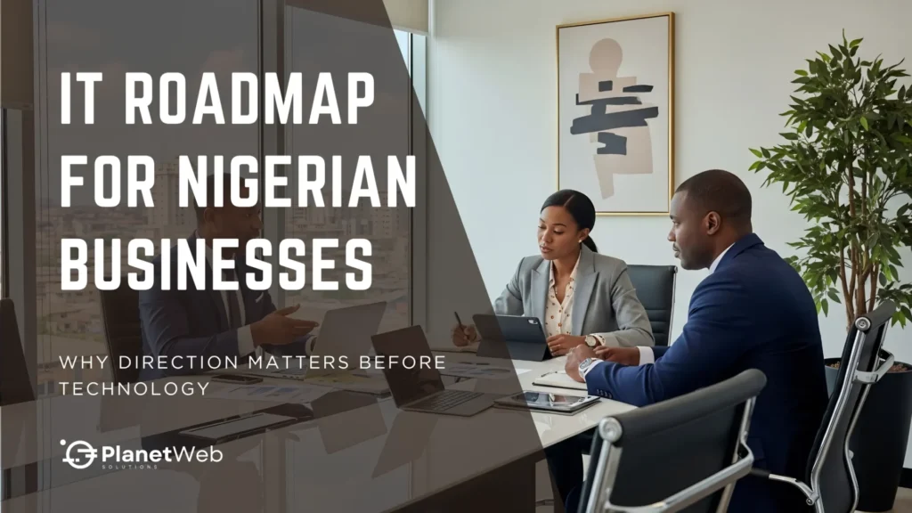 IT roadmap for Nigerian businesses in a modern office meeting.