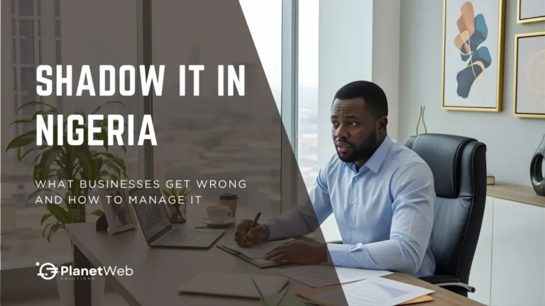 Shadow IT in Nigeria business risk cover with office professional and webinar title.