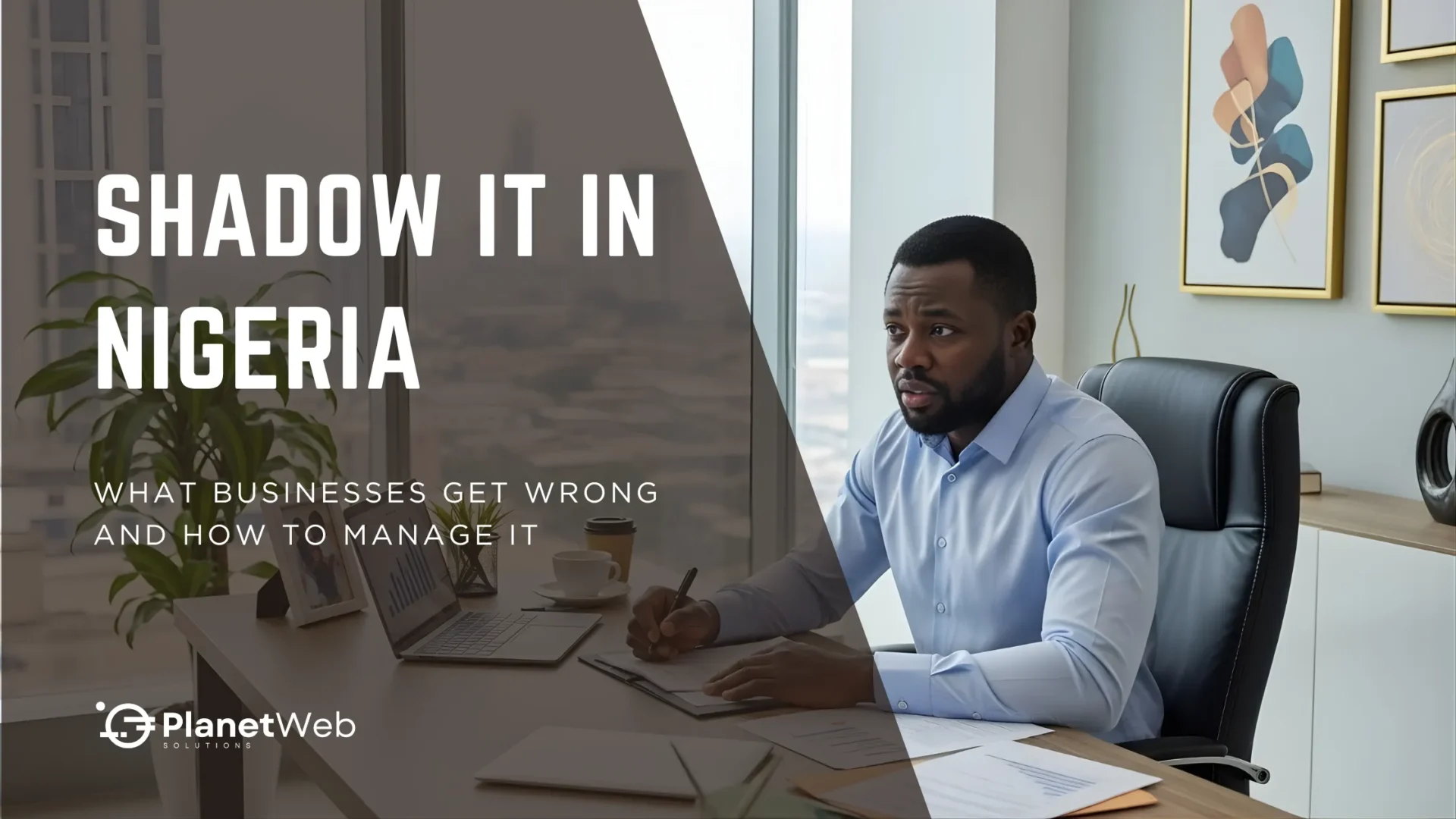 Shadow IT in Nigeria business risk cover with office professional and webinar title.
